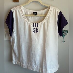 adidas White and Purple Short Sleeve Tee